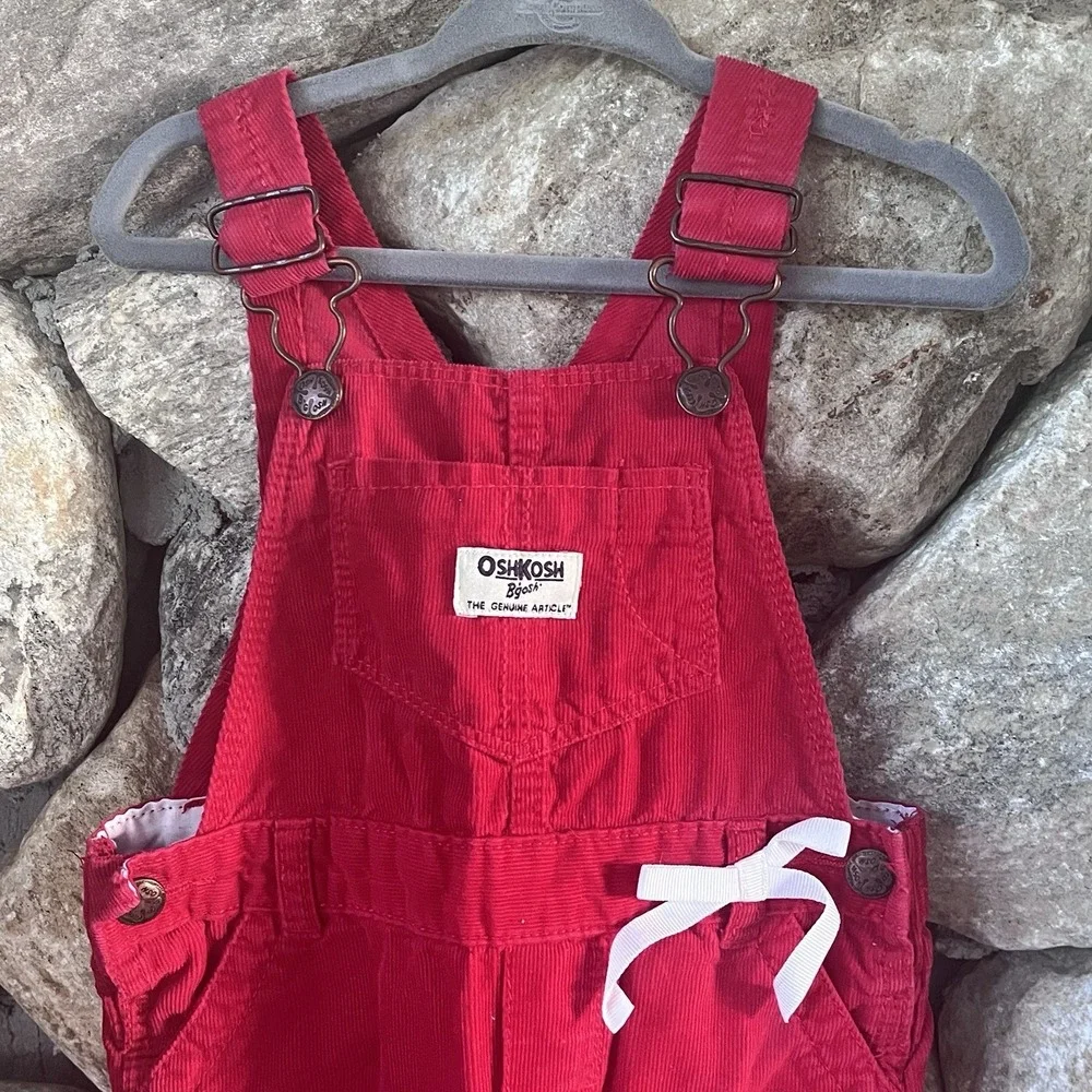 OshKosh B'gosh Overalls Toddler 18M Red Corduroy Cargo Pocket Snap Leg Bib Bow
